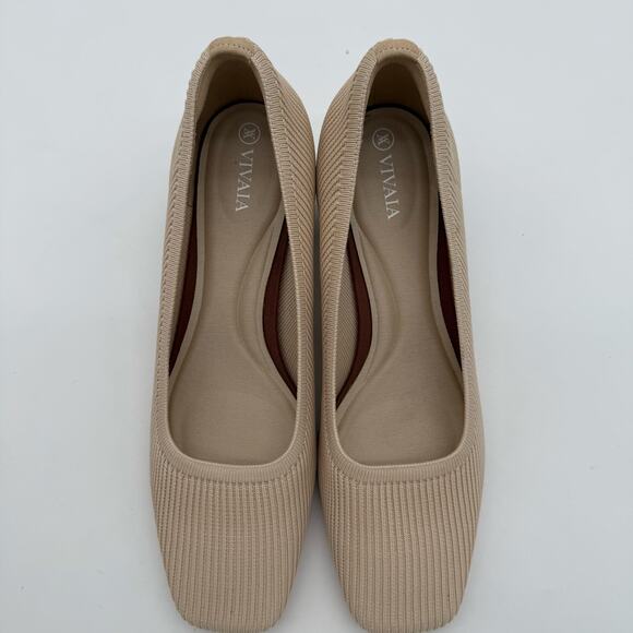 Vivaia Melody Chunky Heels Square Toe Old Money Knit Office Comfort Almond 9 - Picture 5 of 8